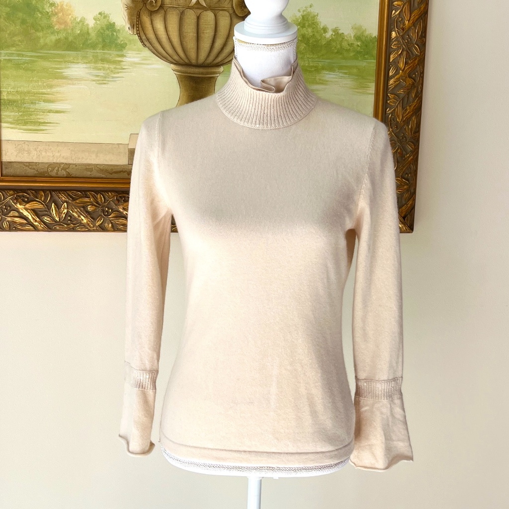 Brunello Cucinelli High Neck Cashmere Sweater Small Cream Quiet Luxury Sz M